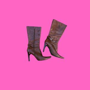 Brown Heeled Boots Mid Calf